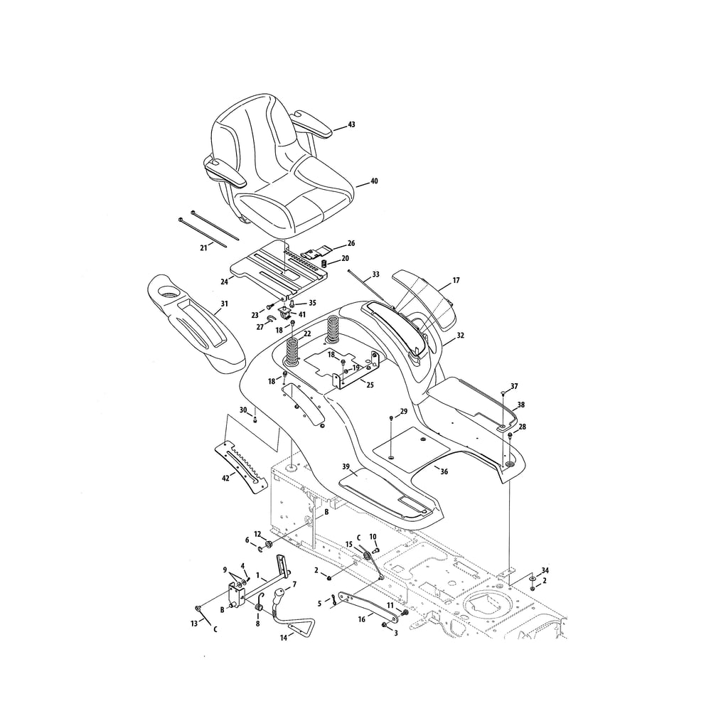 Seat/Fender/Lift Diagram and Parts List for 13WZ92AK056  Cub Cadet Lawn Tractor